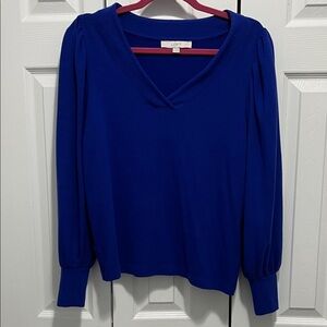 LOFT Women's Deep Blue V-Neck Blouse